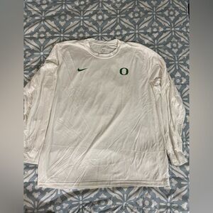 Nike White Long Sleeve Shirt with Green Logo Oregon Ducks